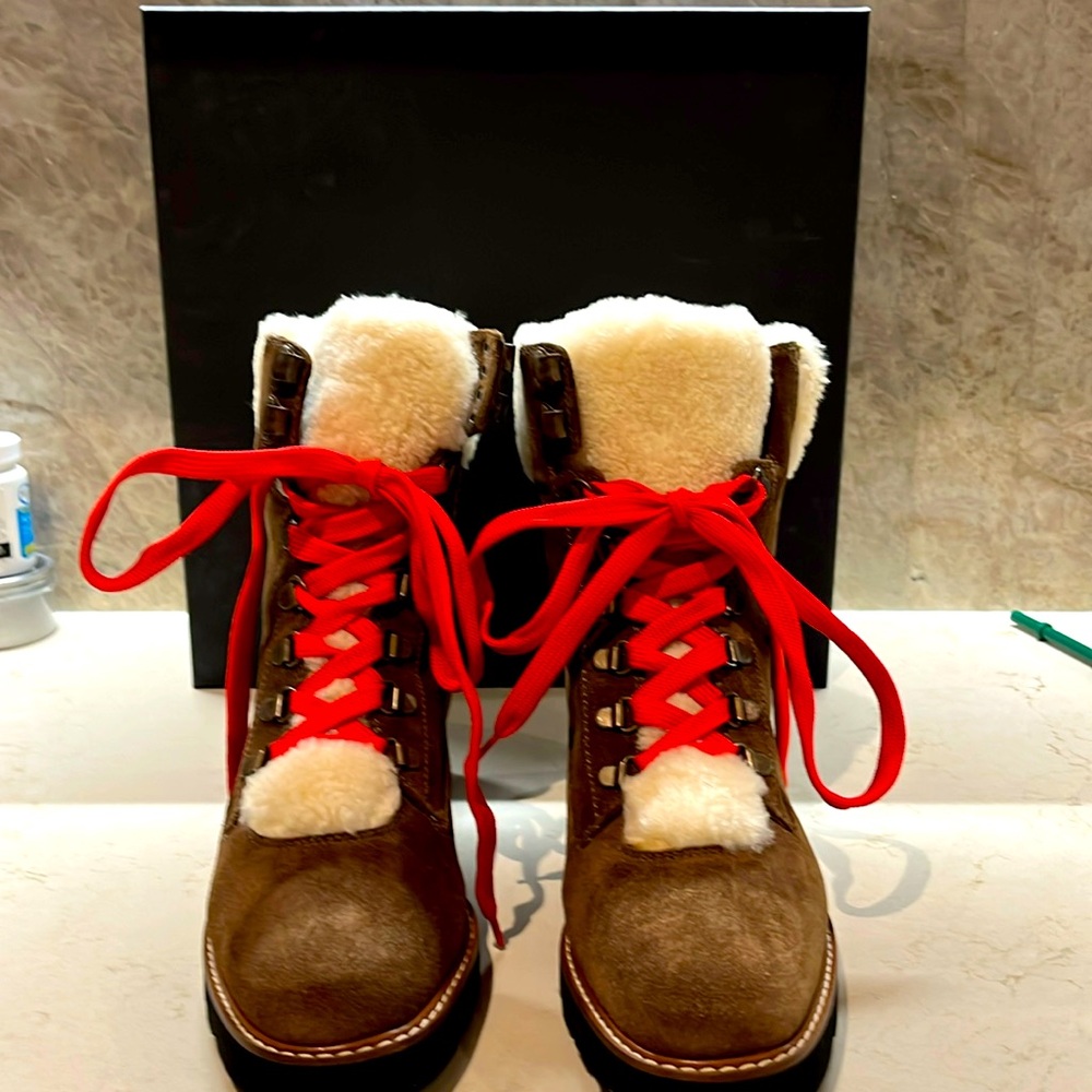 NWT!  Veronica Beard Vale Suede Shearling Boots, 38